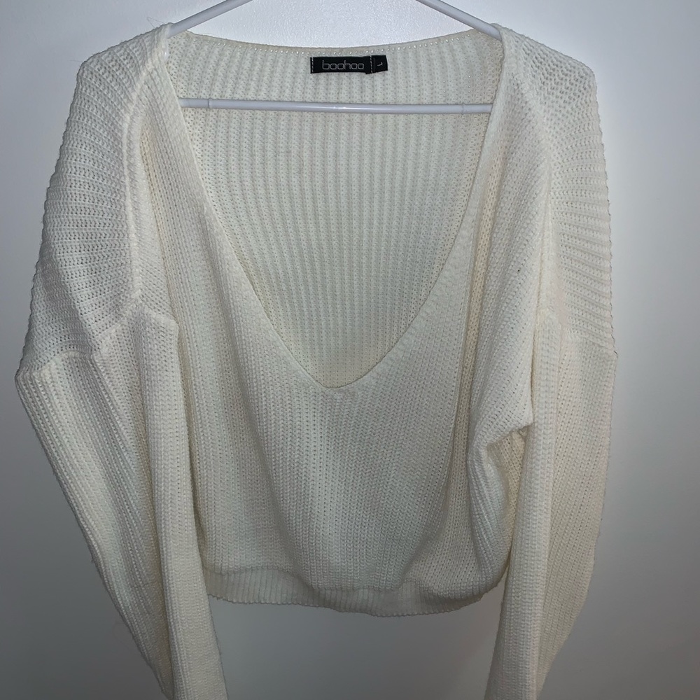 Boohoo White Cropped Knit Sweater
